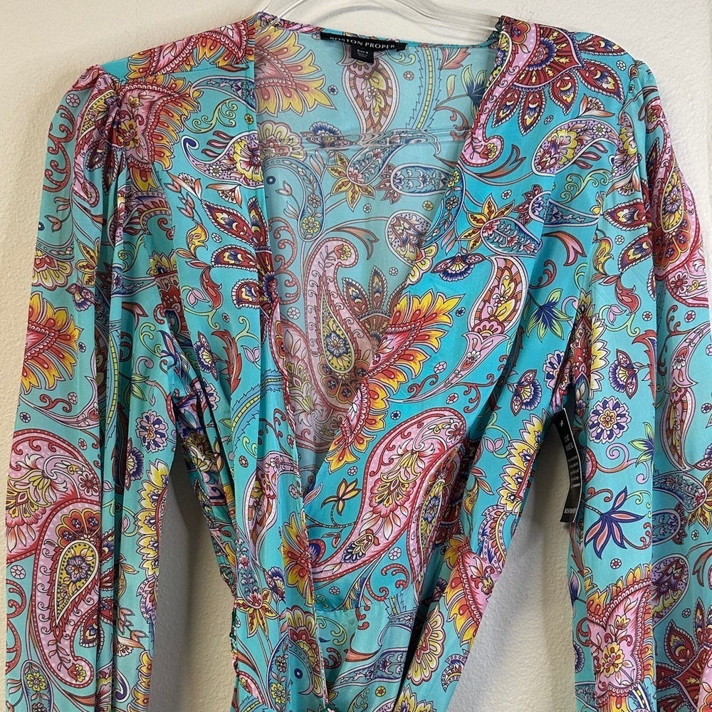 NWT Boston Proper Beach Turquoise Paisley Embellished Printed Wrap Dress Size S - Picture 6 of 10